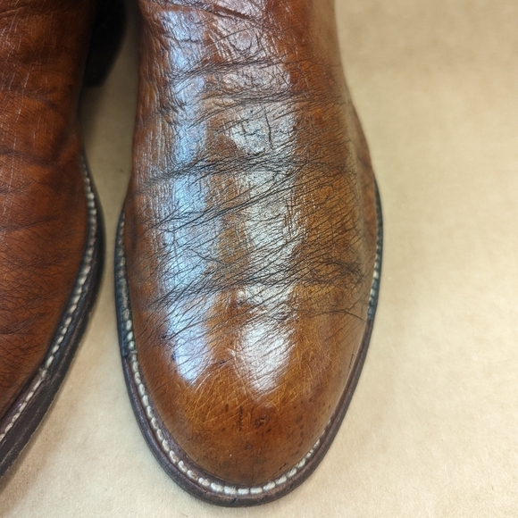Lucchese Boots men's size 8.5EE Exotic Genuine Cognac Brown Smooth Ostrich class - Picture 4 of 12